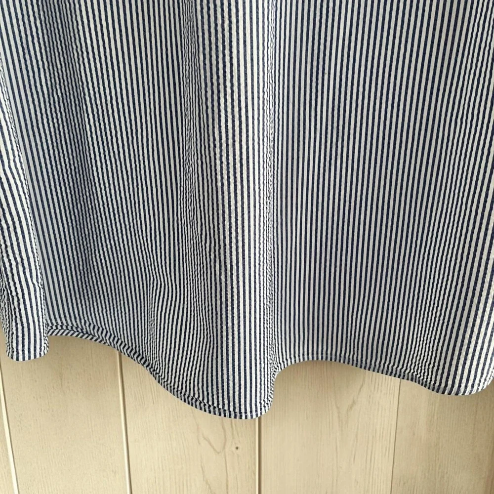 Vintage Seersucker Button Up Shirt Men's XXL Blue White Stripes Classic Preppy